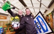 Andy Millen, right, with the football plant pot and Cardwell GC director, Kieran Gallagher.